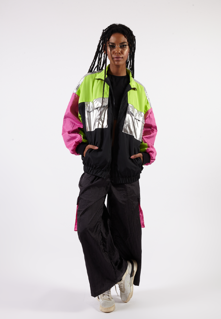 OCWA RICH 80'S INSPIRED COLORBLOCK PINK NEON SILVER WATERPROOF JACKET