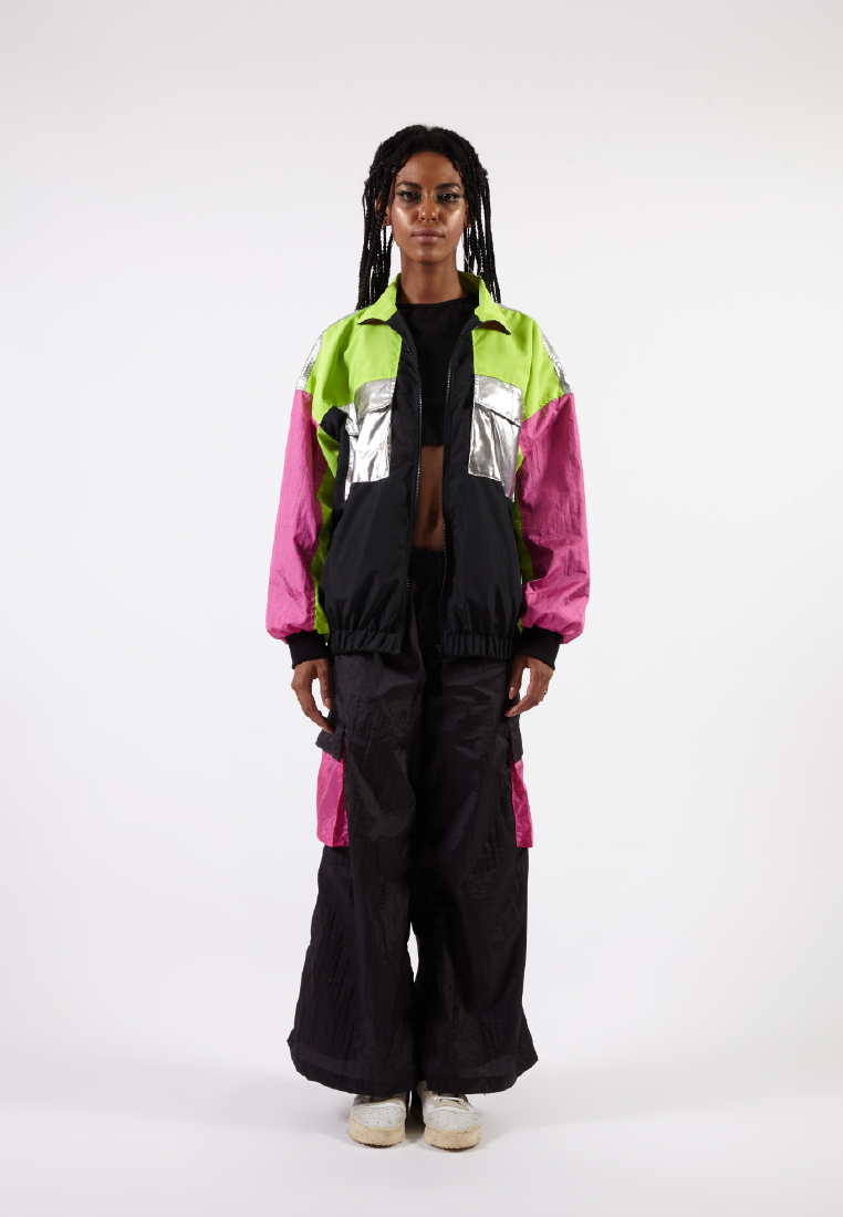 OCWA RICH 80'S INSPIRED COLORBLOCK PINK NEON SILVER WATERPROOF JACKET