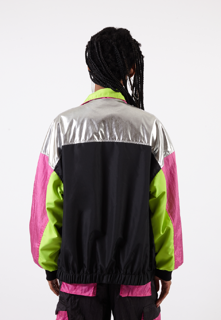 OCWA RICH 80'S INSPIRED COLORBLOCK PINK NEON SILVER WATERPROOF JACKET