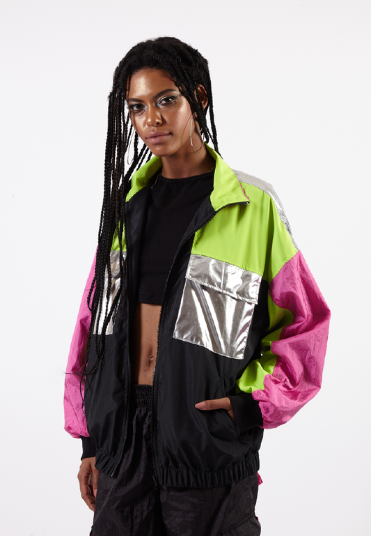 OCWA RICH 80'S INSPIRED COLORBLOCK PINK NEON SILVER WATERPROOF JACKET