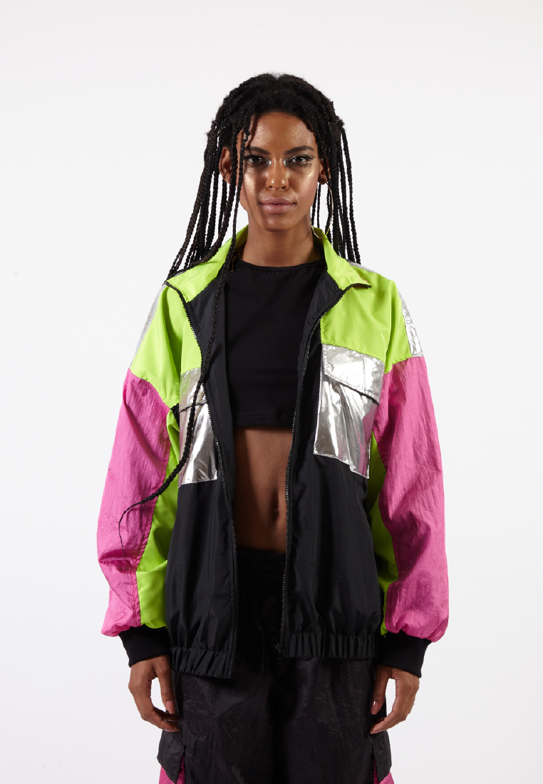 OCWA RICH 80'S INSPIRED COLORBLOCK PINK NEON SILVER WATERPROOF JACKET