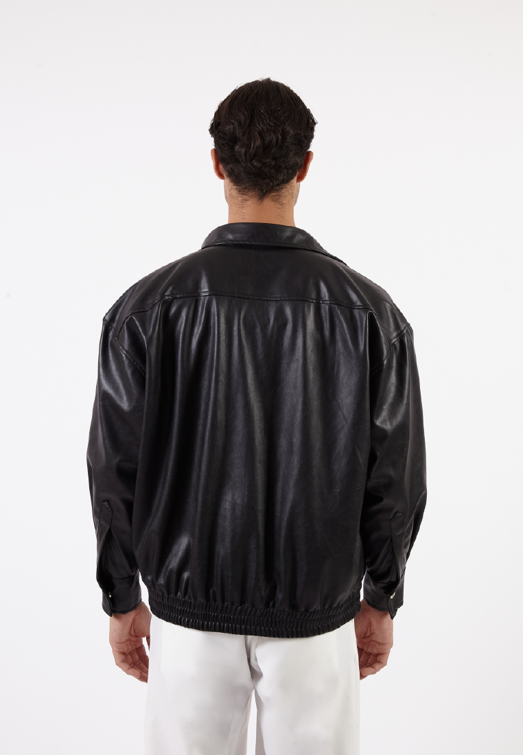 OCWA ROLAND OVERSIZED LEATHER SHIRT BLACK JACKET