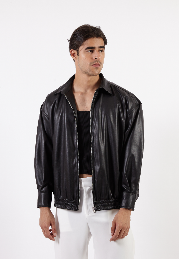 OCWA ROLAND OVERSIZED LEATHER SHIRT BLACK JACKET