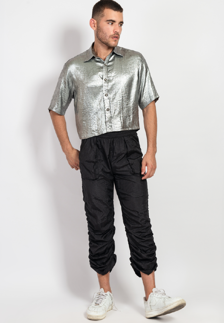 OCWA SANTIAGO OVERSIZED CROP SHORT SLEEVE SHIMMER SILVER SHIRT