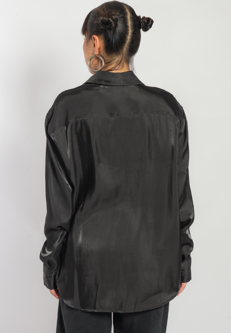 OCWA JUNE OVERSIZED SHINY DRESS SHIRT BLACK