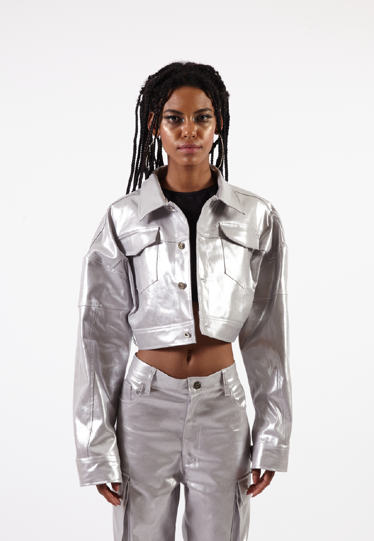 OCWA SKOTCH SILVER CROP DENIM JACKET