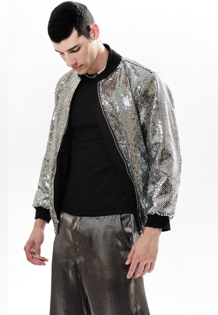 OCWA SEQUIN BOMBER JACKET SMITH BLACK SILVER MEN