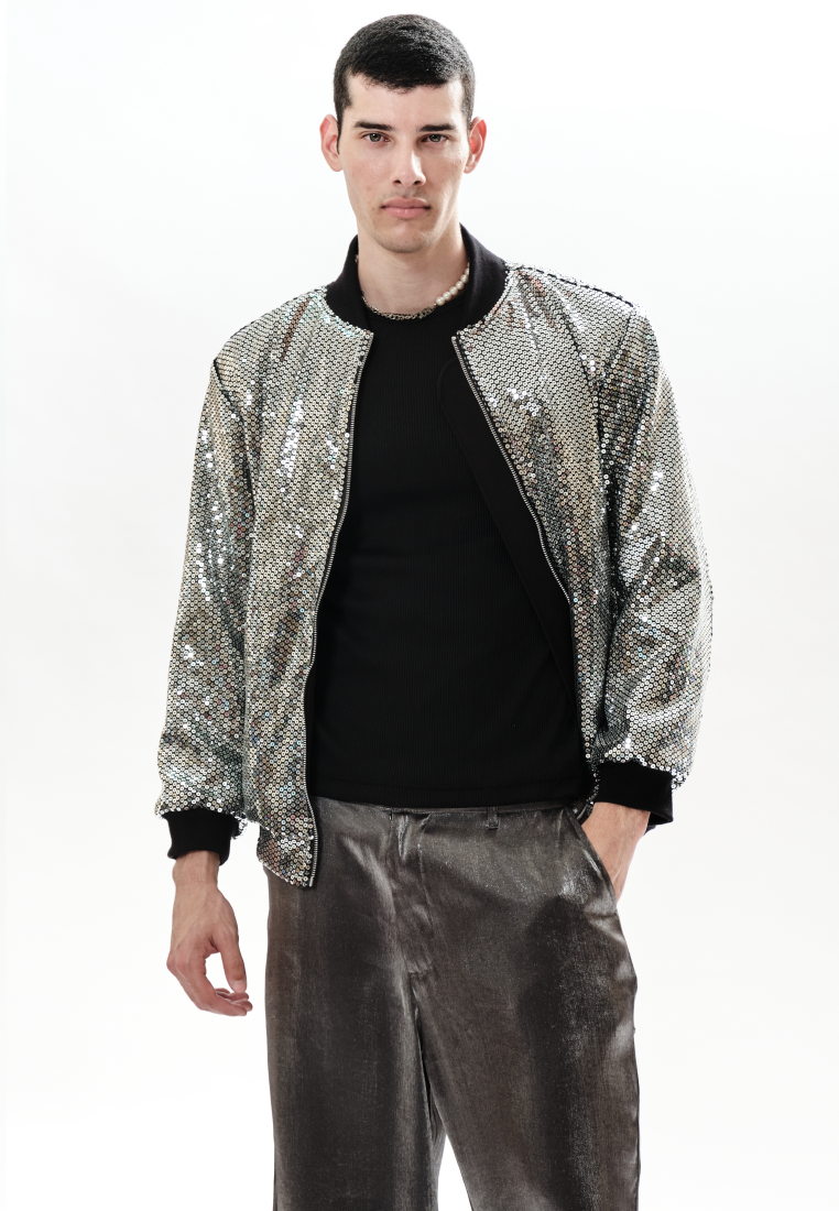 OCWA SEQUIN BOMBER JACKET SMITH BLACK SILVER MEN