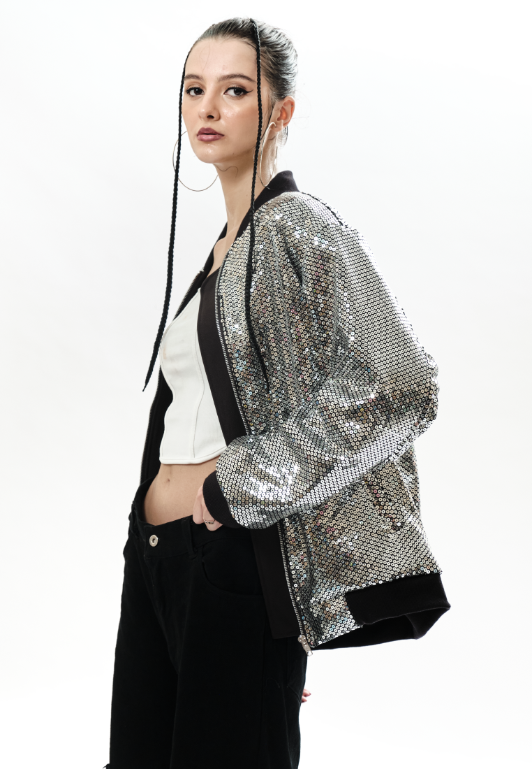 OCWA SEQUIN BOMBER JACKET SMITH BLACK SILVER