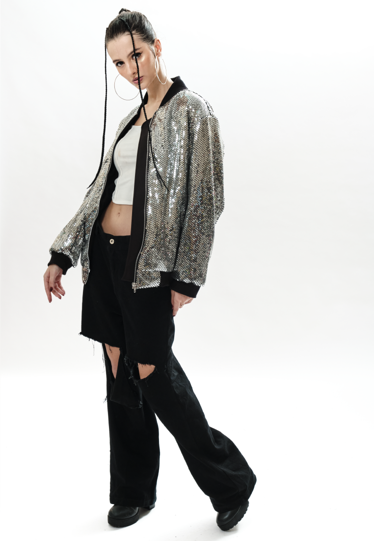 OCWA SEQUIN BOMBER JACKET SMITH BLACK SILVER