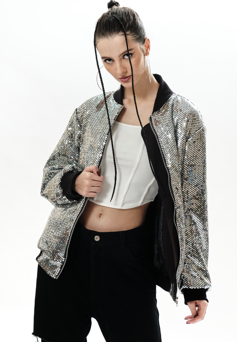 OCWA SEQUIN BOMBER JACKET SMITH BLACK SILVER