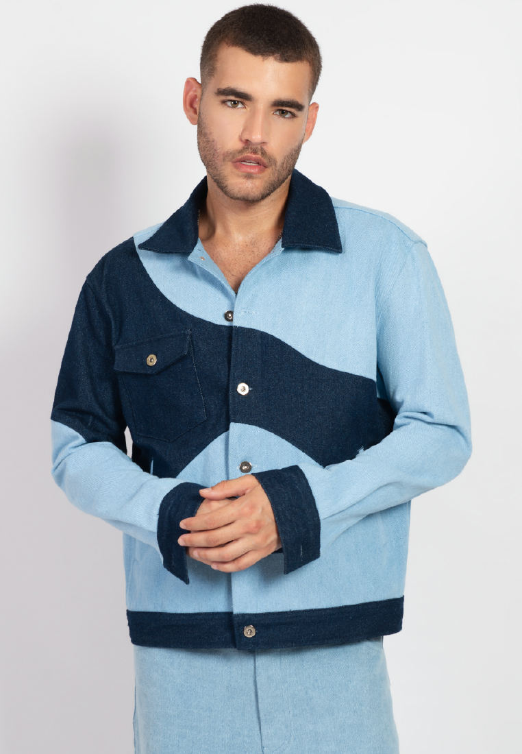 OCWA SONG OVERSIZED MULTI BLUE DENIM JACKET