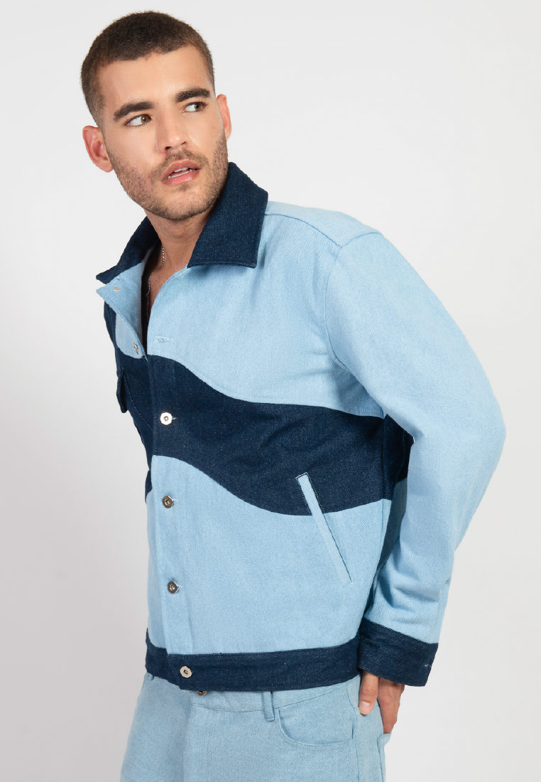 OCWA SONG OVERSIZED MULTI BLUE DENIM JACKET