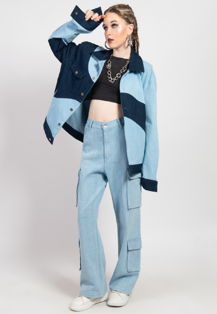 OCWA SONG OVERSIZED MULTI BLUE DENIM JACKET