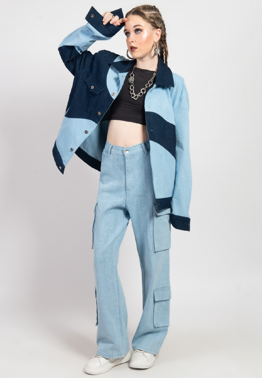 OCWA SONG OVERSIZED MULTI BLUE DENIM JACKET