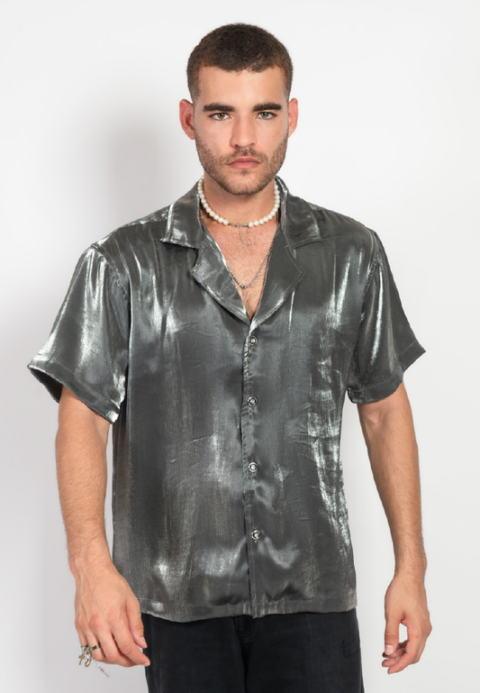 OCWA STEVEY SILVER BLACK SHINY GLAM SHORT SLEEVE SHIRT