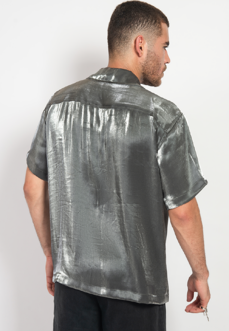 OCWA STEVEY SILVER BLACK SHINY GLAM SHORT SLEEVE SHIRT