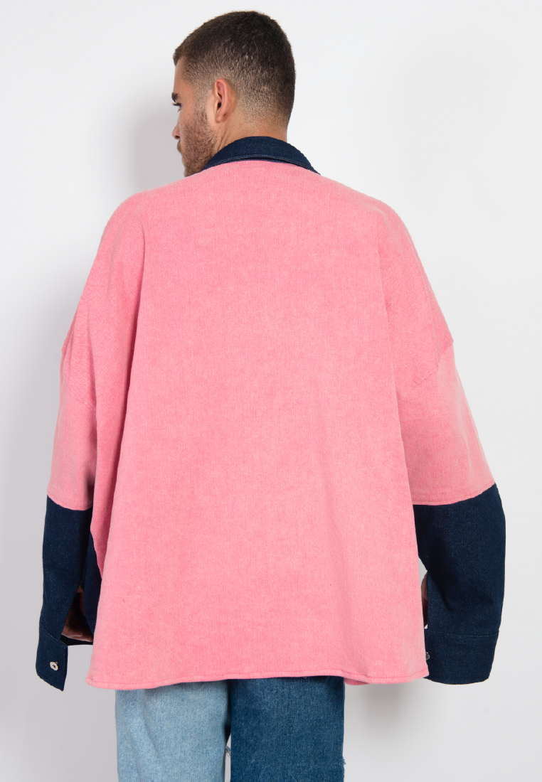 OCWA OVERSIZED TALLY PINK DARK BLUE DENIM SHIRT