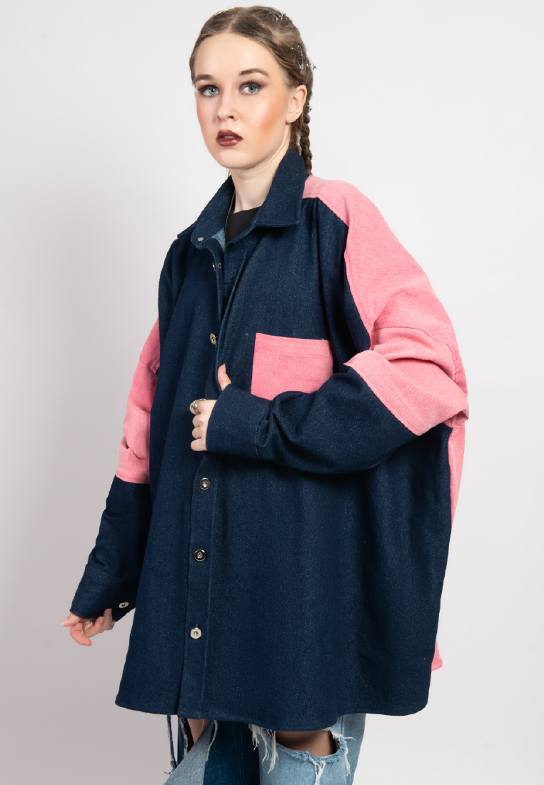 OCWA OVERSIZED TALLY PINK DARK BLUE DENIM SHIRT