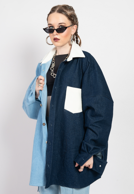 OCWA OVERSIZED TRENZ WHITE BLUE DARK BLUE DENIM SHIRT