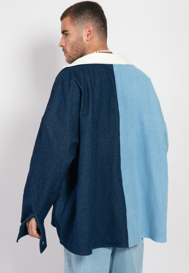 OCWA OVERSIZED TRENZ WHITE BLUE DARK BLUE DENIM SHIRT