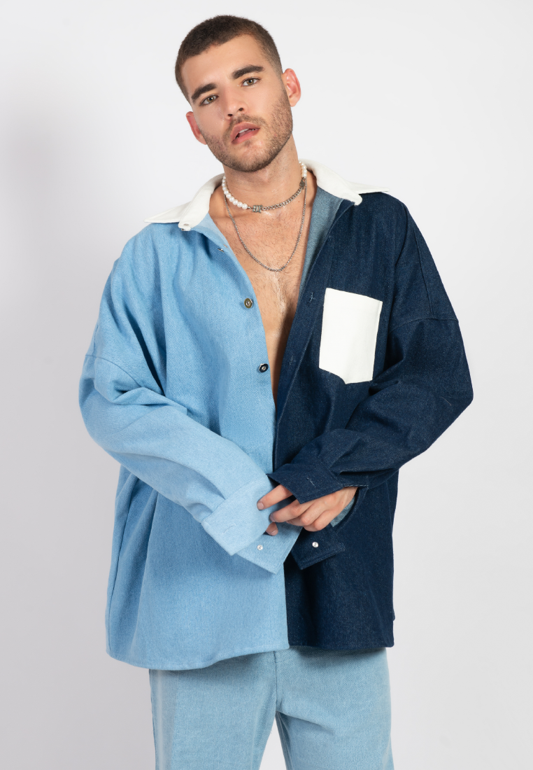 OCWA OVERSIZED TRENZ WHITE BLUE DARK BLUE DENIM SHIRT