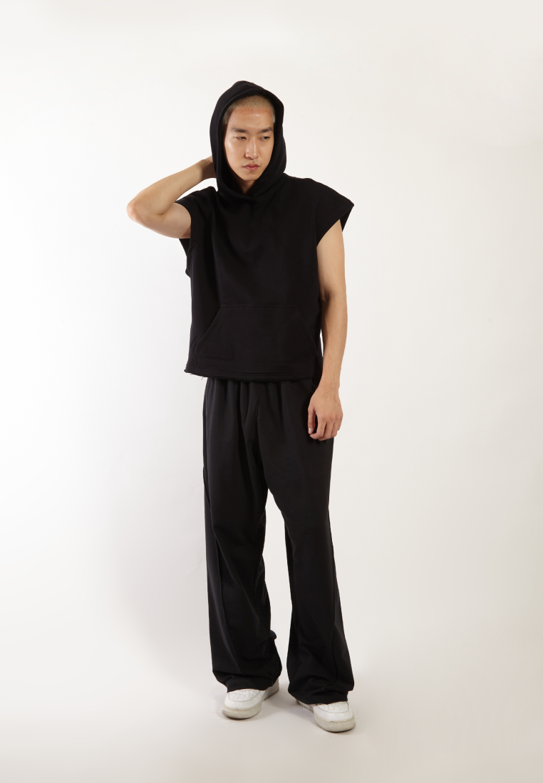 OCWA X VEDECI CONNOR BOXY CROP SLEEVELESS HOODIE BLACK