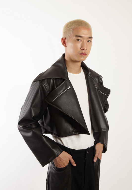 OCWA EDDY CROP ZIP LEATHER JACKET BLACK