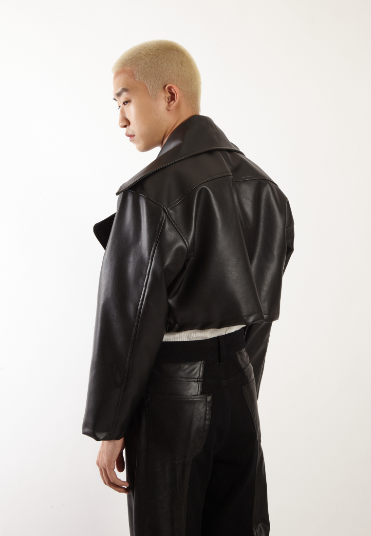 OCWA EDDY CROP ZIP LEATHER JACKET BLACK