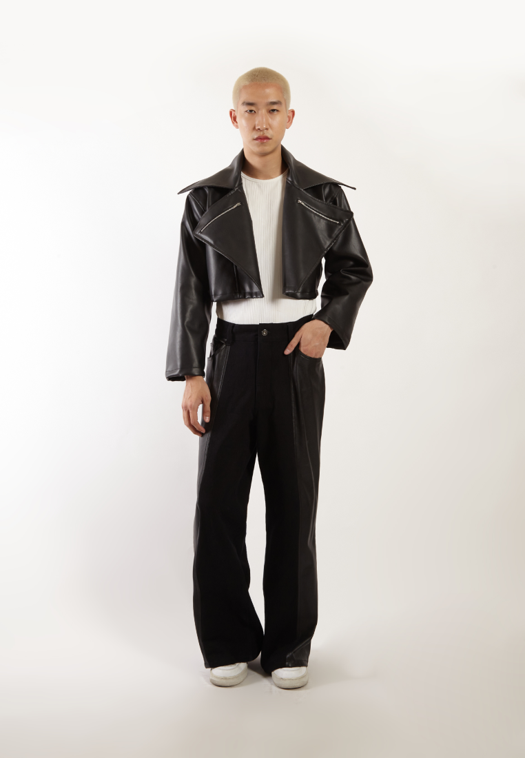 OCWA EDDY CROP ZIP LEATHER JACKET BLACK