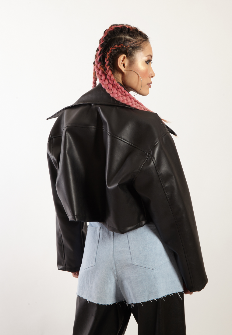 OCWA EDDY CROP ZIP LEATHER JACKET BLACK