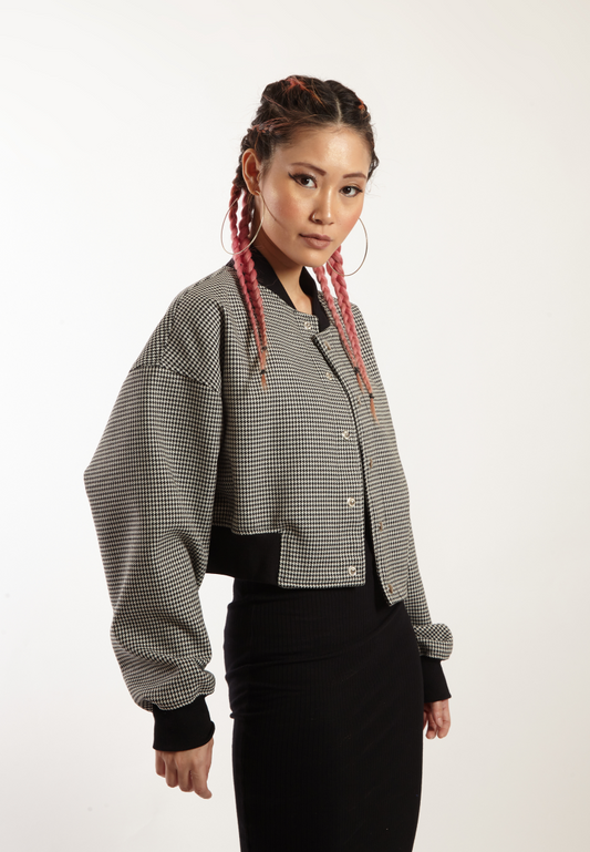 OCWA MAYER HOUNDSTOOTH CROP VARSITY JACKET