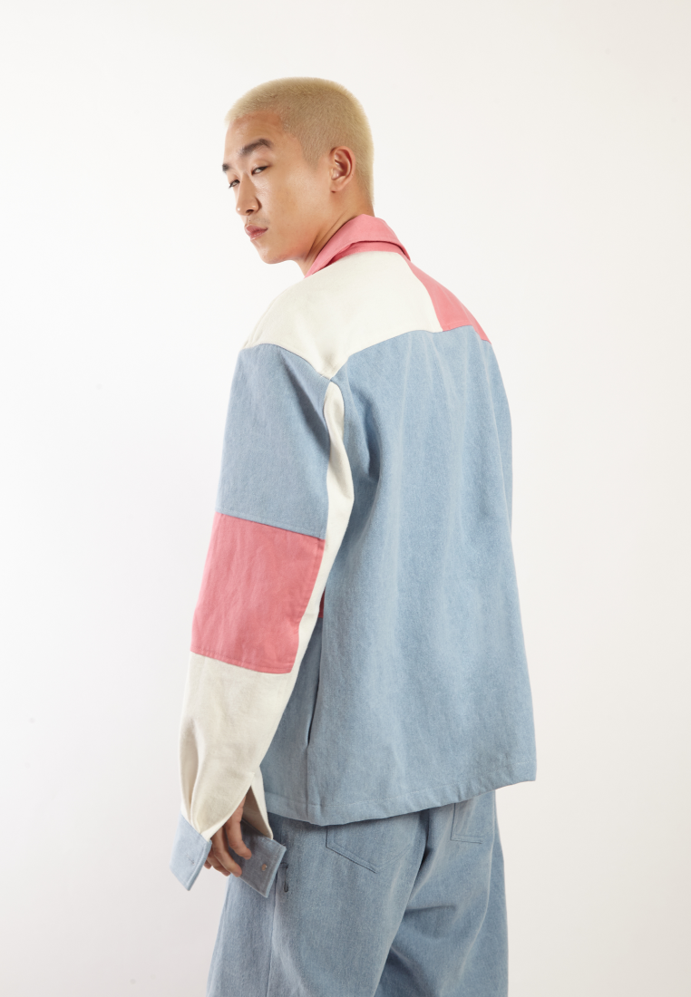 OCWA DELCO OVERSIZED COLORBLOCK PATCH PINK BLUE WHITE DENIM JACKET