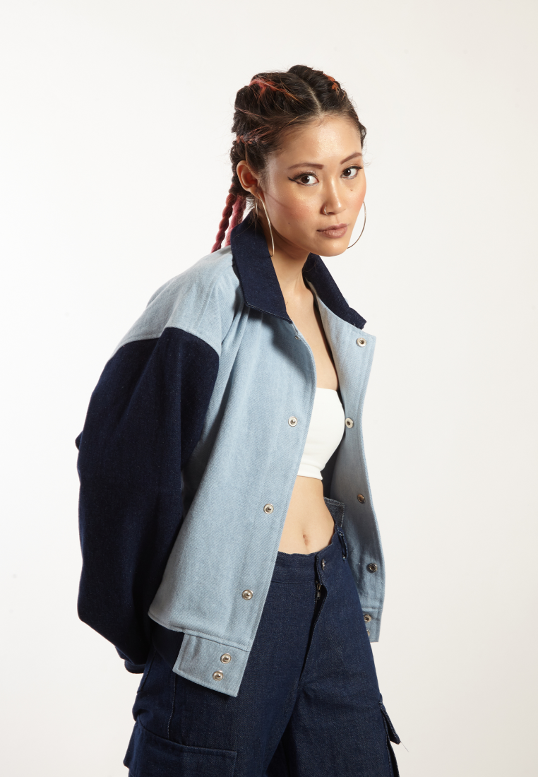 OCWA DOMINIQUE OVERSIZED BOMBER NAVY BLUE DENIM JACKET