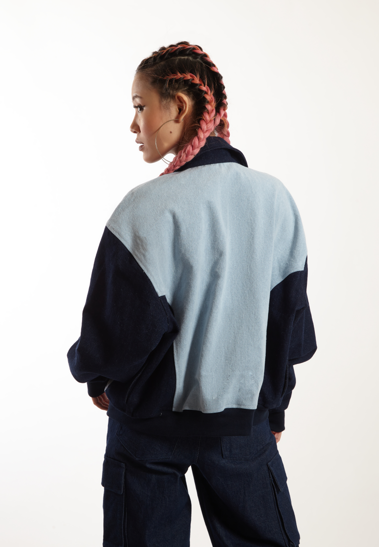 OCWA DOMINIQUE OVERSIZED BOMBER NAVY BLUE DENIM JACKET