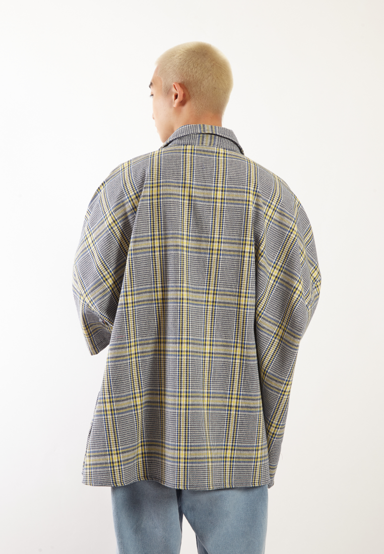 OCWA RAMY OVERSIZED TARTAN PLAID Y2K SHIRT BLUE YELLOW