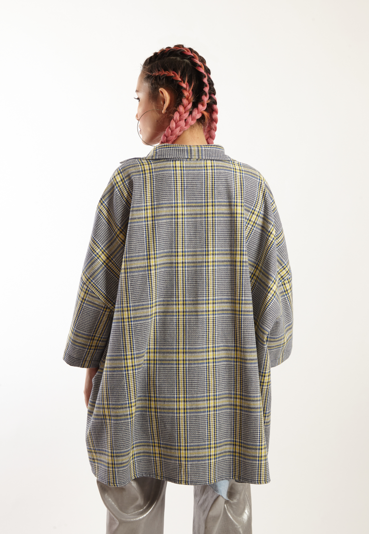 OCWA RAMY OVERSIZED TARTAN PLAID Y2K SHIRT BLUE YELLOW