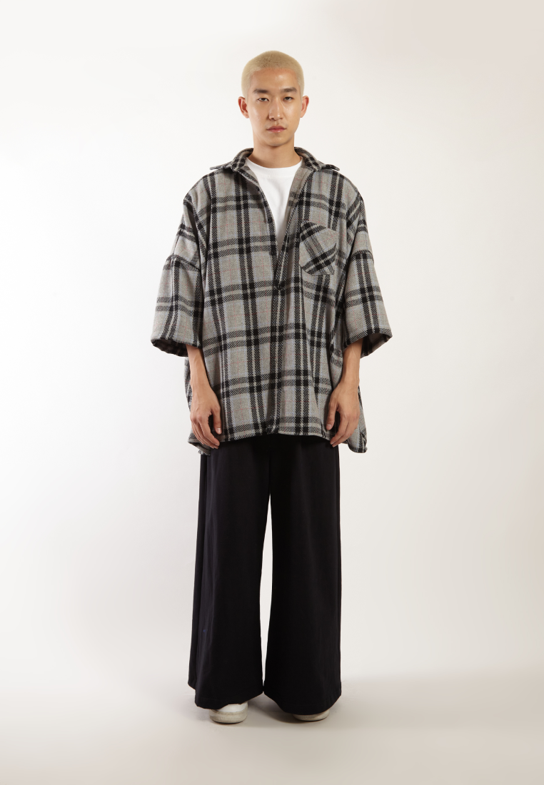 OCWA CISCO OVERSIZED FLANNEL PLAID Y2K SHIRT GREY PINK