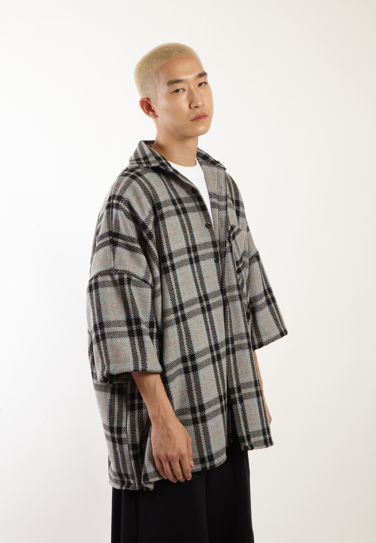 OCWA CISCO OVERSIZED FLANNEL PLAID Y2K SHIRT GREY PINK