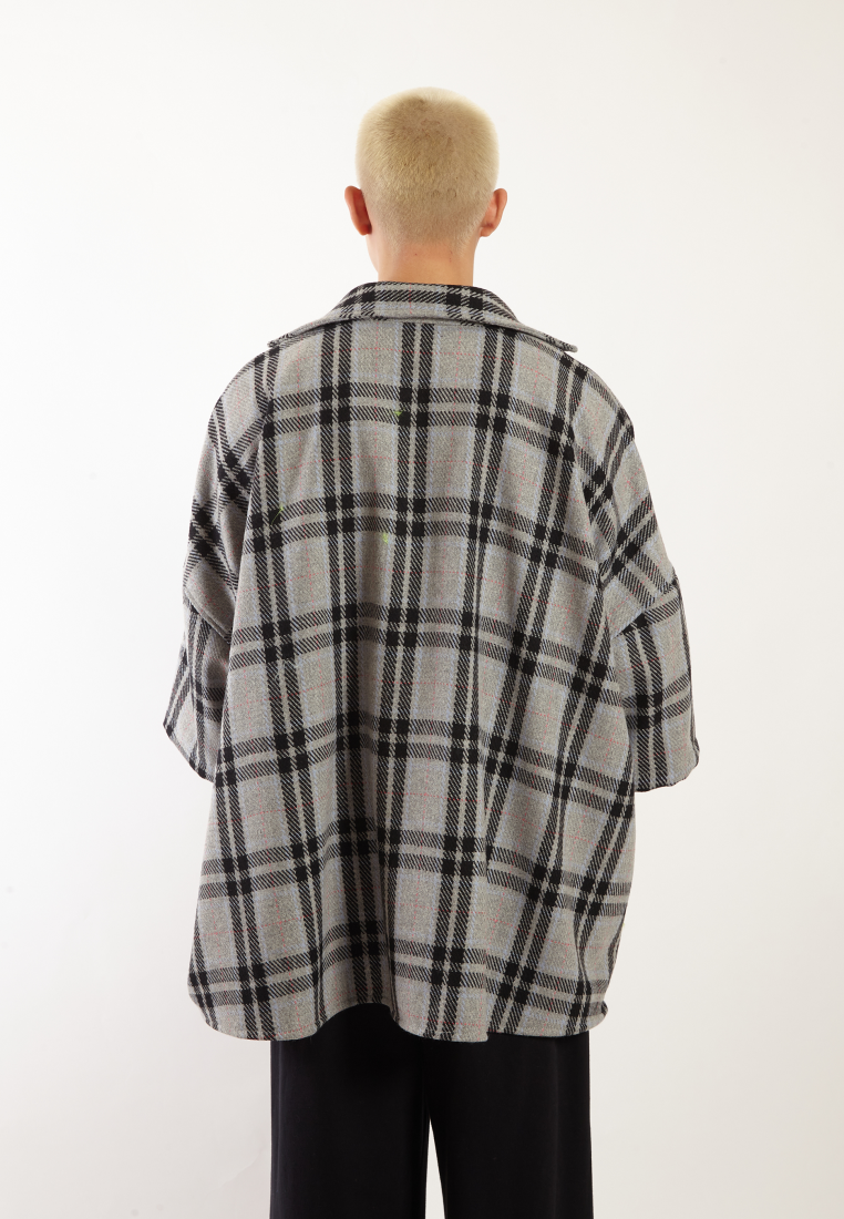 OCWA CISCO OVERSIZED FLANNEL PLAID Y2K SHIRT GREY PINK