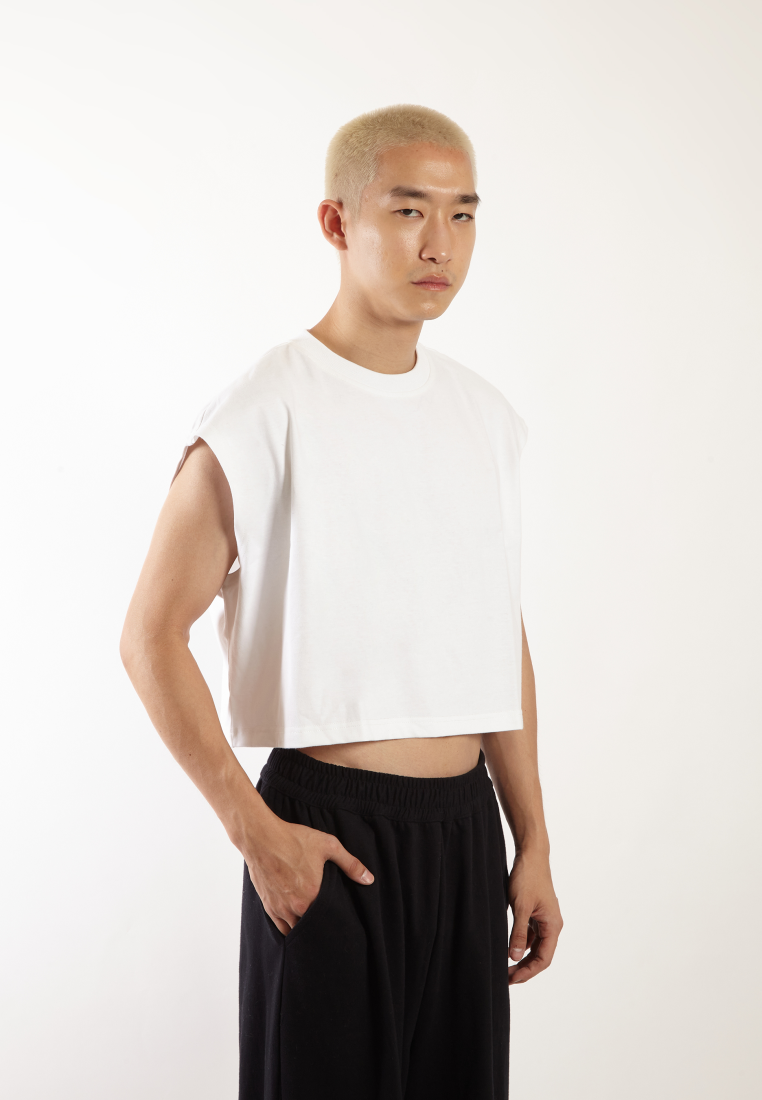 OCWA GAVIN OVERSIZED CROP MUSCLE TEE WHITE