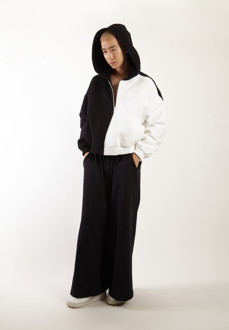 OCWA MARGO BLACK WHITE OVERSIZED ZIPPER HOODIE