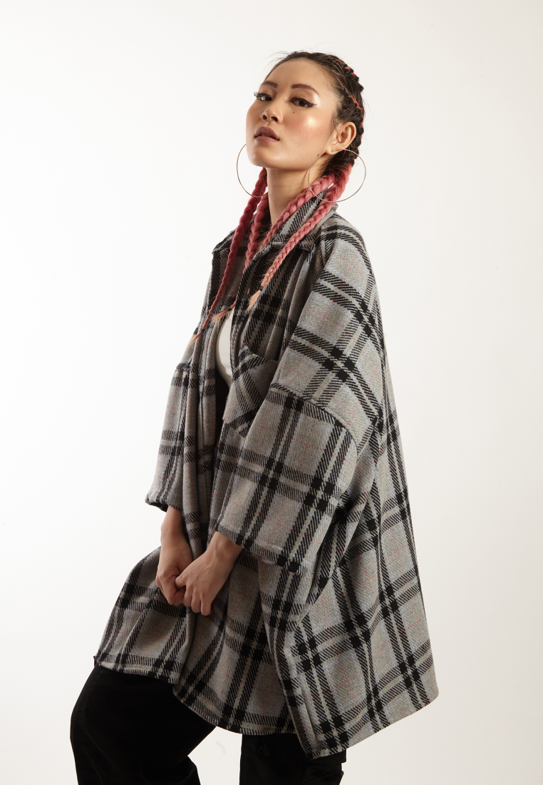 OCWA CISCO OVERSIZED FLANNEL PLAID Y2K SHIRT GREY PINK