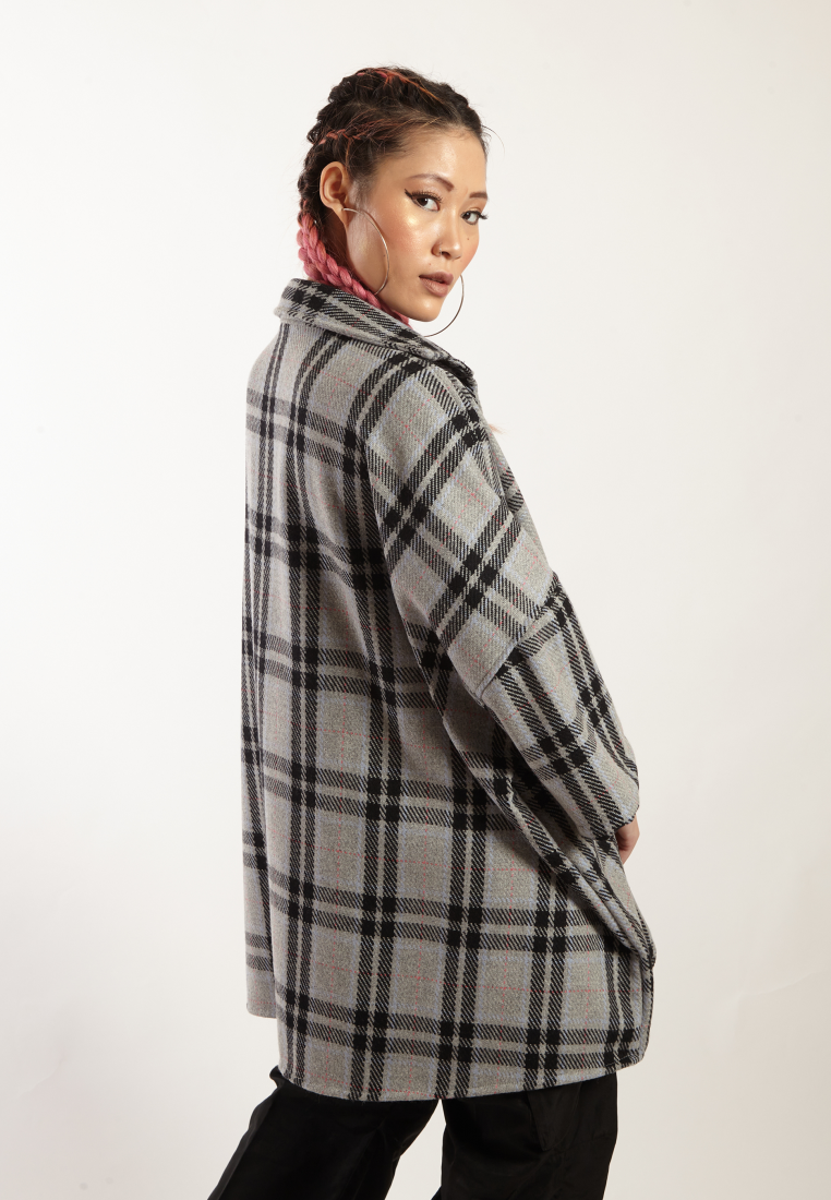 OCWA CISCO OVERSIZED FLANNEL PLAID Y2K SHIRT GREY PINK