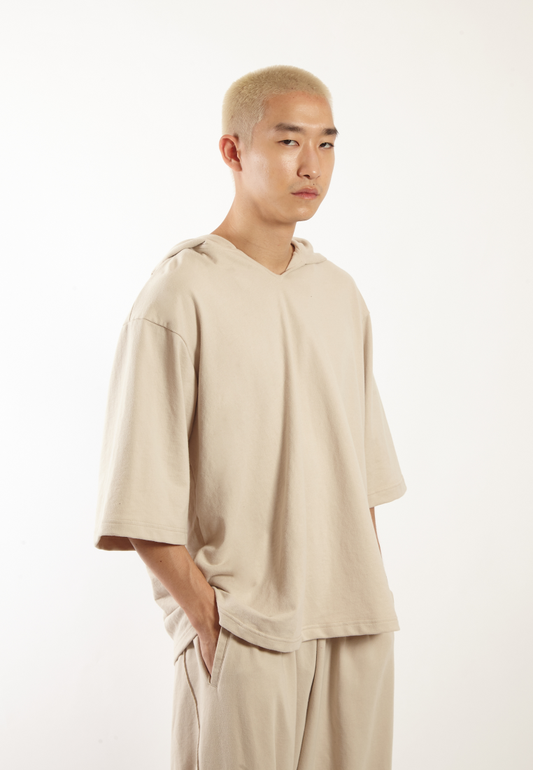 OCWA X VEDECI OVERSIZED BLAZE SHORT SLEEVE HOODIE BEIGE CREAM