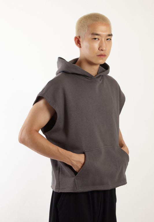 OCWA X VEDECI CONNOR BOXY CROP SLEEVELESS HOODIE ASH GREY