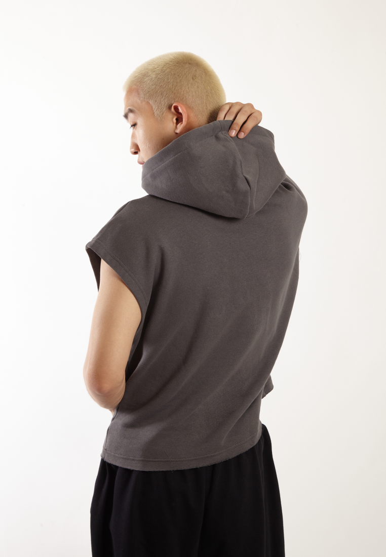 OCWA X VEDECI CONNOR BOXY CROP SLEEVELESS HOODIE ASH GREY