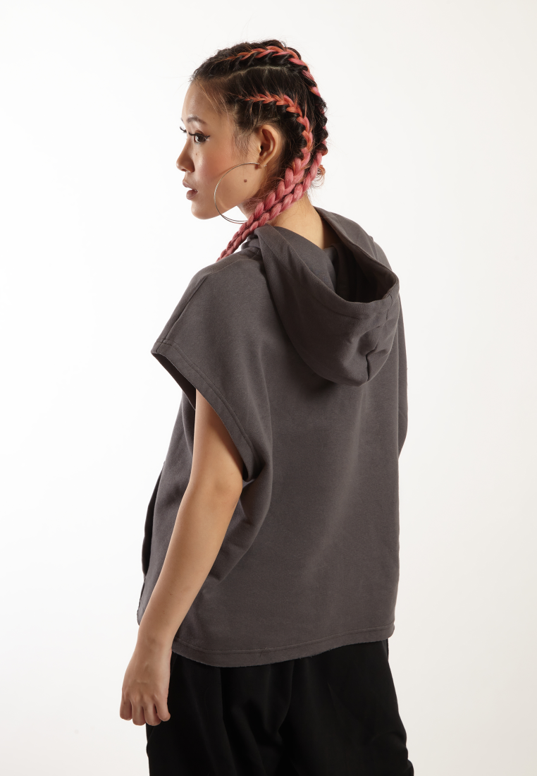 OCWA X VEDECI CONNOR BOXY CROP SLEEVELESS HOODIE ASH GREY WOMAN