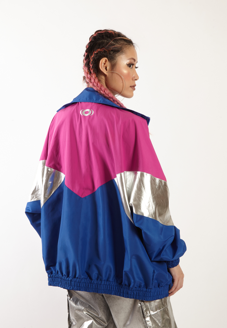 OCWA REN ELECTRIC BLUE PINK FUCHSIA SILVER OVERSIZED 80'S INSPIRED JACKET