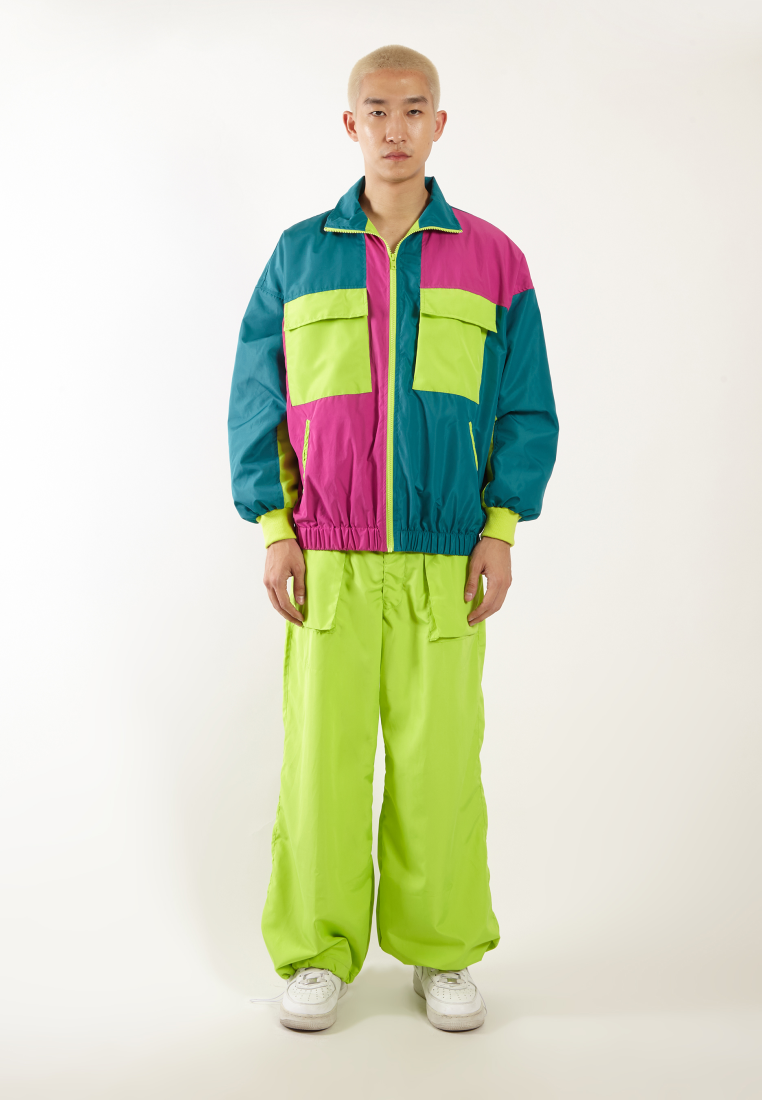 OCWA YUNA COLORBLOCK 80S INSPIRED WATERPROOF SPORTY RUNNING JACKET FUCHSIA PINK NEON GREEN